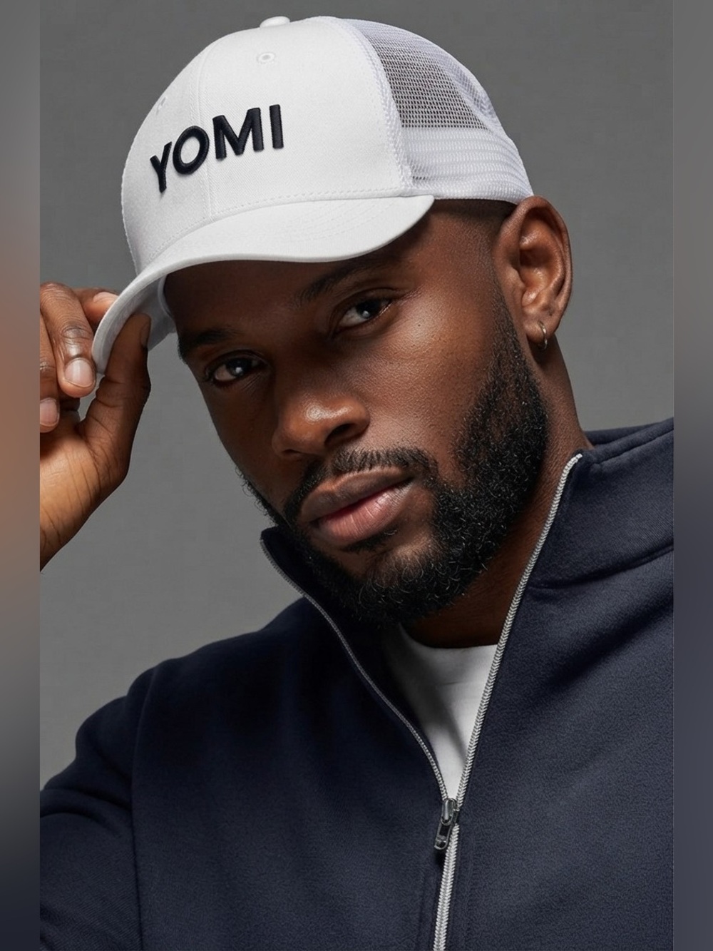 Embroidered White Mesh Trucker Cap